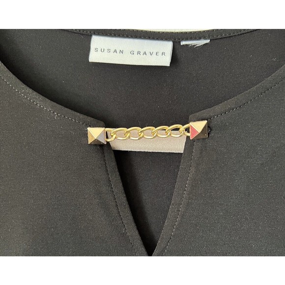 Susan Graver  QVC Liquid Knit Tunic Top Black with Gold Chain Accent Size Large - Picture 4 of 11